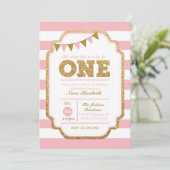 Roze en goud Eerste uitnodiging van de Dag (Staand voorkant)