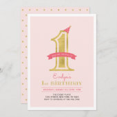 Roze en goud | Eerste verjaardag van het meisje Kaart (Voorkant / Achterkant)