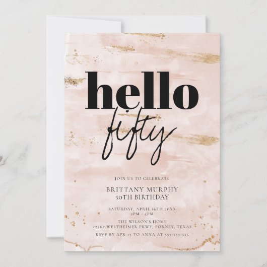 Roze en Goud Elegant Eenvoudige 50ste Verjaardag Kaart (Voorkant)