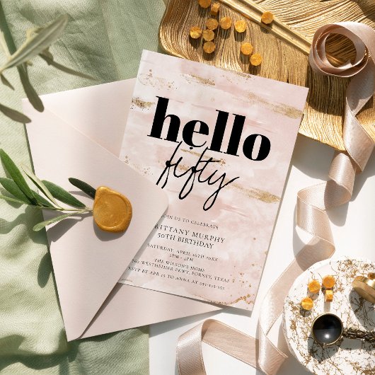 Roze en Goud Elegant Eenvoudige 50ste Verjaardag Kaart