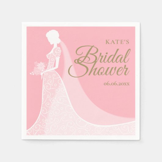 Roze en Goud Elegant Kant Gown Vrijgezellenfeest Servet (Voorkant)