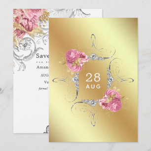 Roze en goud en zilver bloemendiamant trouw Sa Save The Date