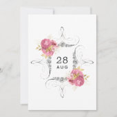 Roze en goud en zilver Floral Diamond Wedding Sa Save The Date (Voorkant)