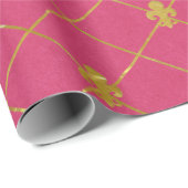 Roze en goud. Fleur de Lis. Cadeaupapier (Rol Hoek)