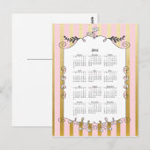 Roze en goud geïllustreerde Rand 2016 Kalender Briefkaart (Voorkant / Achterkant)