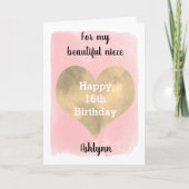 Roze en Goud Gelukkige 16de Verjaardag Voor Mijn N Kaart (Voorkant)