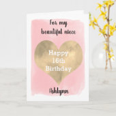 Roze en Goud Gelukkige 16de Verjaardag Voor Mijn N Kaart (Gele Bloem)