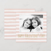 Roze en goud Gelukkige Valentijnsdag Foto Feestdagenkaart (Voorkant / Achterkant)