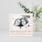 Roze en goud Gelukkige Valentijnsdag Foto Feestdagenkaart (Staand voorkant)