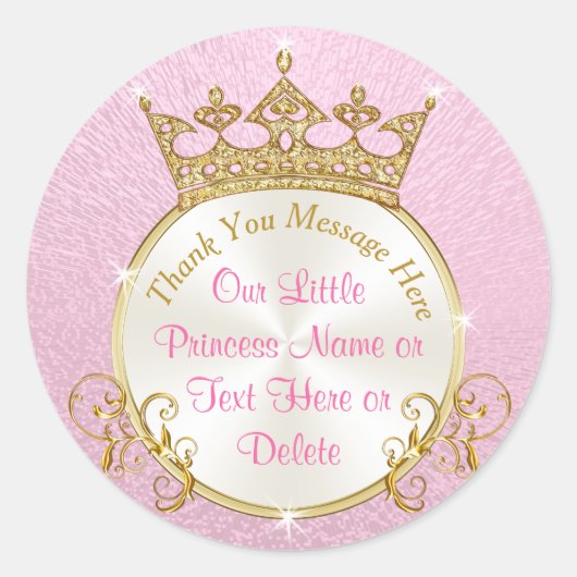 Roze en Goud Gepersonaliseerde Prinses Stickers (Voorkant)