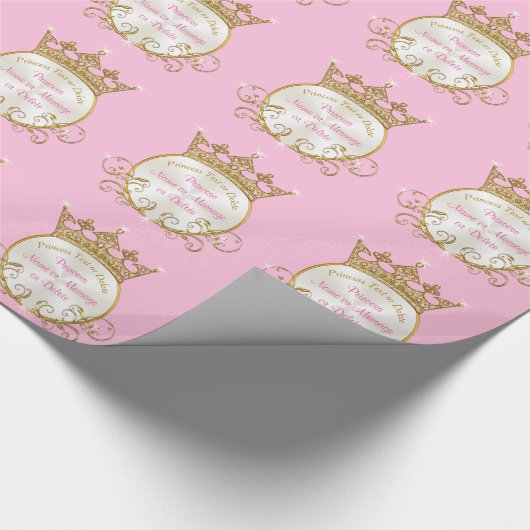 Roze en Goud Gepersonaliseerde Prinses Verpakkings Cadeaupapier (Hoek)