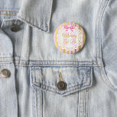 Roze en Goud Gestreepte Boog Mama Om Button Te Zij (In situ)