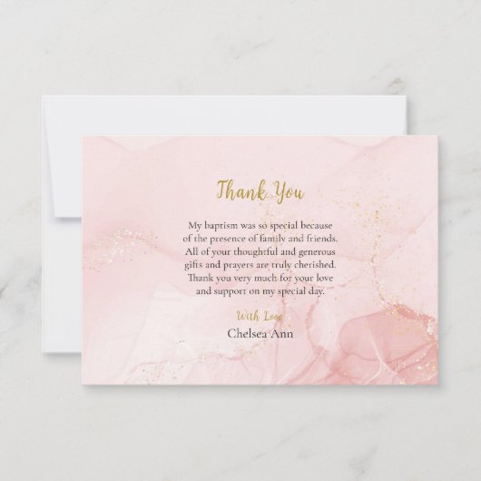 Roze en Goud Glitter Orthodox Christelijk Doopsel Bedankkaart (Voorkant)