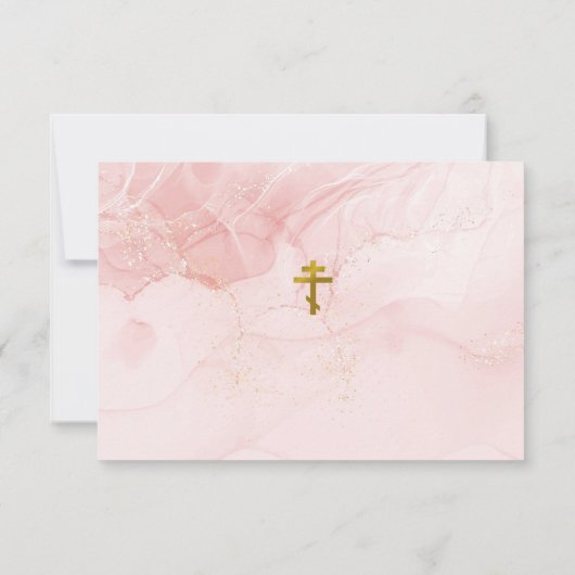 Roze en Goud Glitter Orthodox Christelijk Doopsel Bedankkaart (Achterkant)