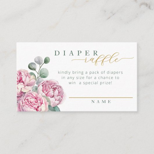 Roze en Goud Groen Bloemen Luier Raffle Kaart f (Voorkant)