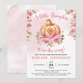 Roze en Goud Halloween Kleine Pompoen Baby shower Kaart (Voorkant / Achterkant)
