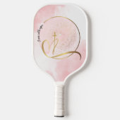 Roze en goud Ik ben bij jullie Pickleball Paddle (Achterkant)