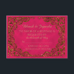 Roze en Goud Indische Huwelijksreactie Kaart<br><div class="desc">Dit elegante ontwerp, genaamd Pink and Gold Peacock Indian Wedding, heeft een roze achtergrond. Aan de voorkant van de uitnodiging is er een goudglitter-vormig grensontwerp met een mooie pauw rechts. Onderaan staat de naam van het stel in goud. De achterkant heeft een roze achtergrond met jouw tekst in goud. Deze...</div>