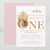 Roze en Goud Kleine Prinses 1e Verjaardag Foto Kaart (Voorkant / Achterkant)