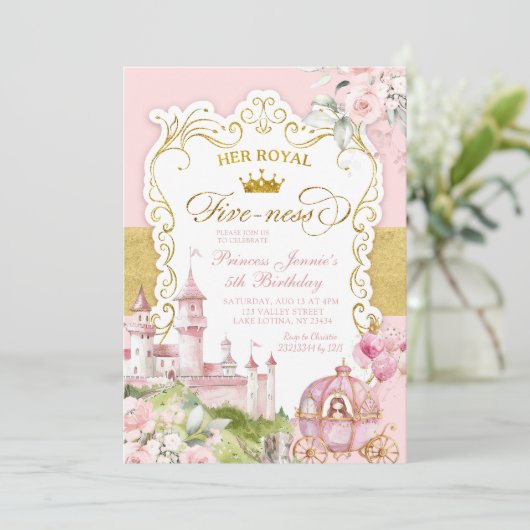 Roze en Goud Koningrijk Koninklijk Vijfde Verjaard Kaart (Staand voorkant)