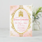 Roze en goud  lijst prinses verjaardag kaart (Staand voorkant)