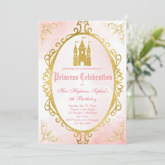 Roze en goud lijst prinses verjaardag kaart (Staand voorkant)