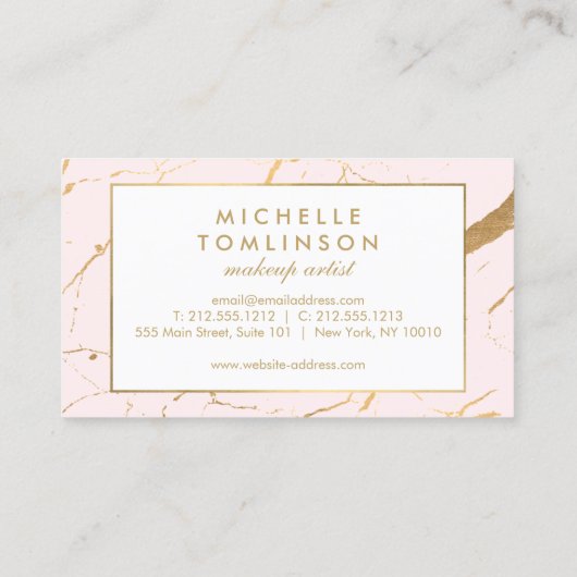 Roze en Goud Marmer Designer Visitekaartje (Achterkant)
