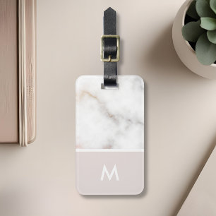 Roze en Goud Marmer Gepersonaliseerd Initiaal Bagagelabel