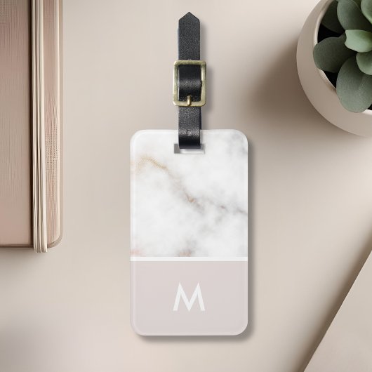 Roze en Goud Marmer Gepersonaliseerd Initiaal Bagagelabel