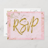 Roze en Goud Marmer RSVP bruiloft uitnodiging antw (Voorkant / Achterkant)