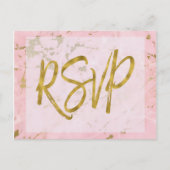 Roze en Goud Marmer RSVP bruiloft uitnodiging antw (Voorkant)