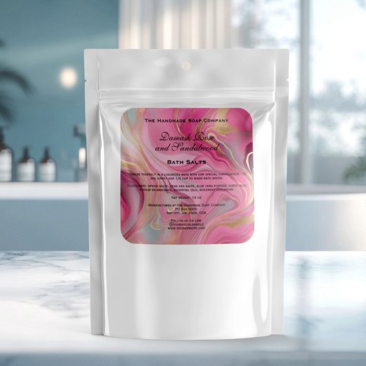Roze en Goud Marmeren Badzout Zakje Label