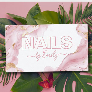 Roze en Goud Marmeren Nail Artist Visitekaartje