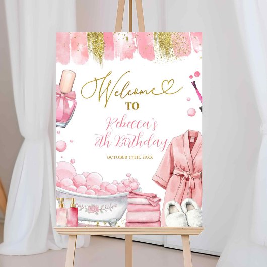 Roze en Goud Meisje Spa Party Welkom Teken Poster