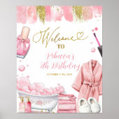 Roze en Goud Meisje Spa Party Welkom Teken Poster (Voorkant)