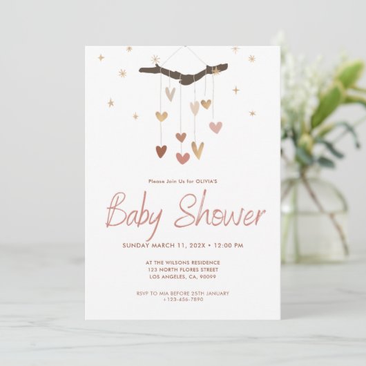 Roze en Goud Modern Eenvoudig Schattige Boho-Baby  Kaart (Staand voorkant)