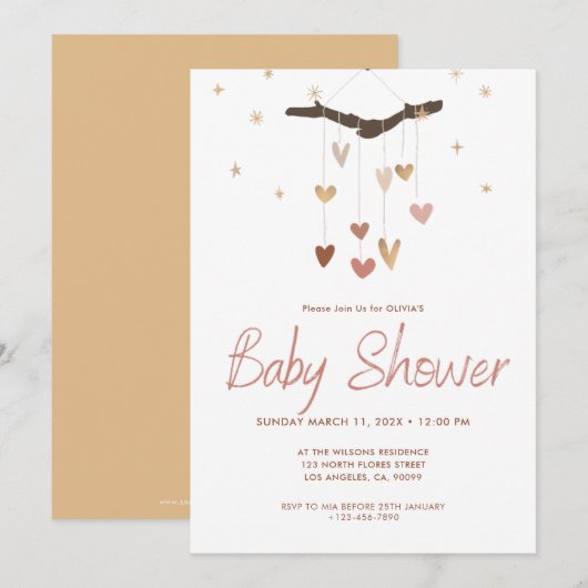 Roze en Goud Modern Eenvoudig Schattige Boho-Baby  Kaart (Voorkant / Achterkant)