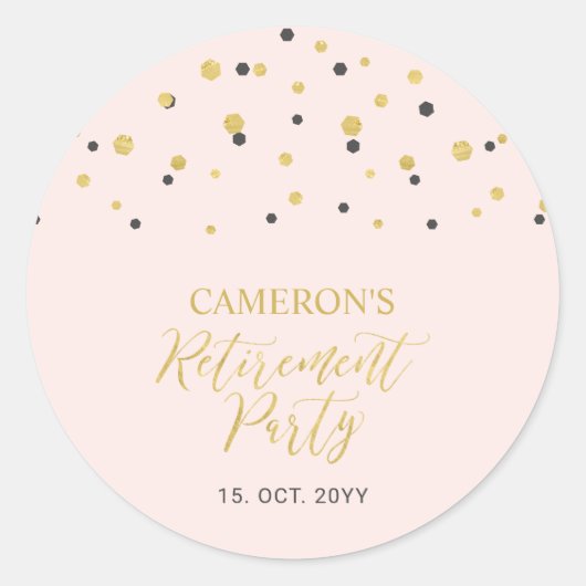 Roze en goud | Moderne Pensioenpartij Ronde Sticker (Voorkant)