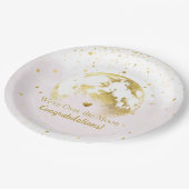 Roze en Goud Over the Moon Baby shower Papieren Bordje (Gekanteld)