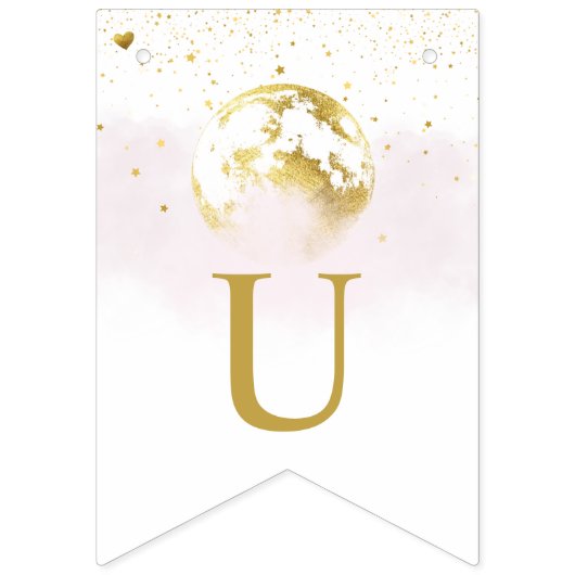 Roze en Goud Over the Moon en Sterren Baby shower Vlaggetjes (Tweede vlag)