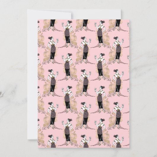 Roze en Goud Parijs Art Deco Bruiloft Kaart (Achterkant)