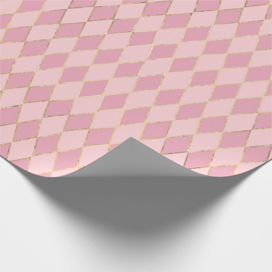 Roze en Goud Parijs thema Diamond Pattern Cadeaupapier (Hoek)