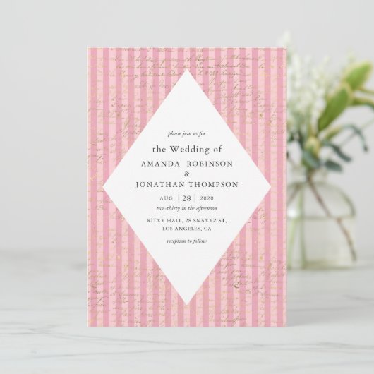 Roze en Goud Parijs thema kalligrafie bruiloft Kaart (Staand voorkant)