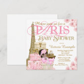 Roze en Goud Paris Etnisch Meisje Baby shower Kaart (Voorkant / Achterkant)