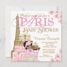 Roze en Goud Paris Etnisch Meisje Baby shower Kaart