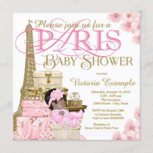 Roze en Goud Paris Etnisch Meisje Baby shower Kaart