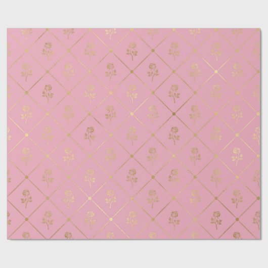 Roze en Goud Paris Folie Bloemenmotief Cadeaupapier (Vlak)