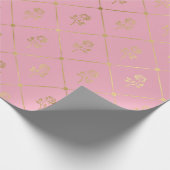 Roze en Goud Paris Folie Bloemenmotief Cadeaupapier (Hoek)