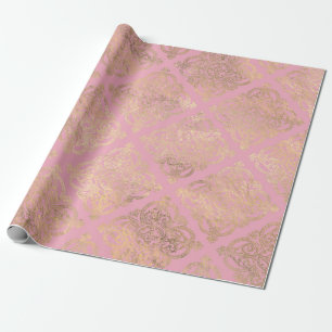 Roze en Goud Paris Folie Damask Cadeaupapier