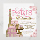 Roze en Goud Paris Quinceanera Kaart (Voorkant / Achterkant)